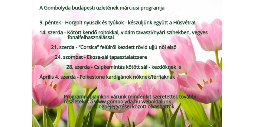 A budapesti Gombolyda márciusi programja